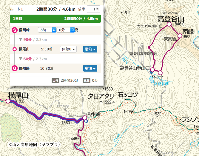 横尾山ルートマップ