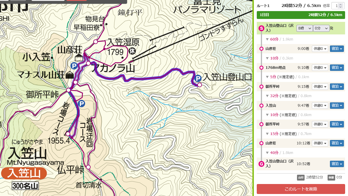 入笠山ルートマップ