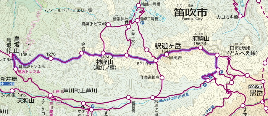 釈迦ヶ岳～鳥坂山ルートマップ